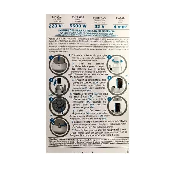 Resistência Para Torneira Puravitta 220V 5500W Hydra - 3340.CO.227