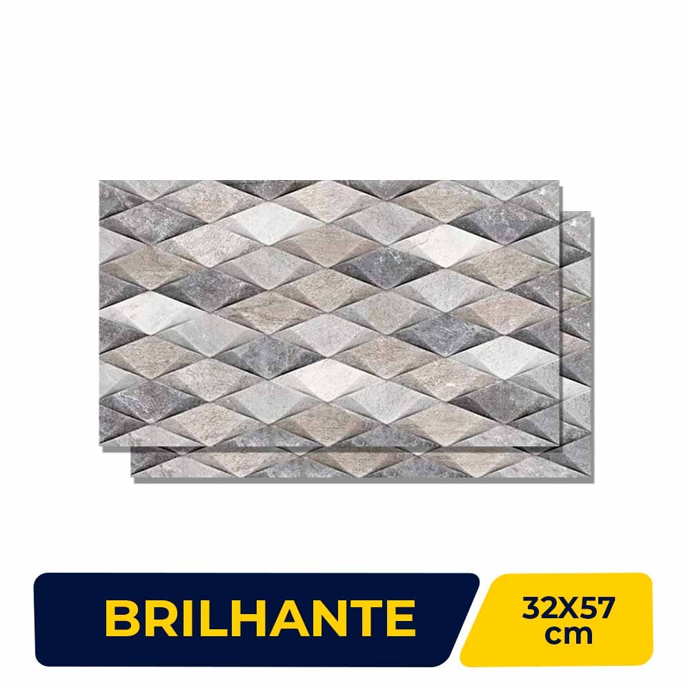 Revestimento 3D Brilhante 32x57cm Caixa 2,00m² Karina Decorados Matrice Grigio - 37180