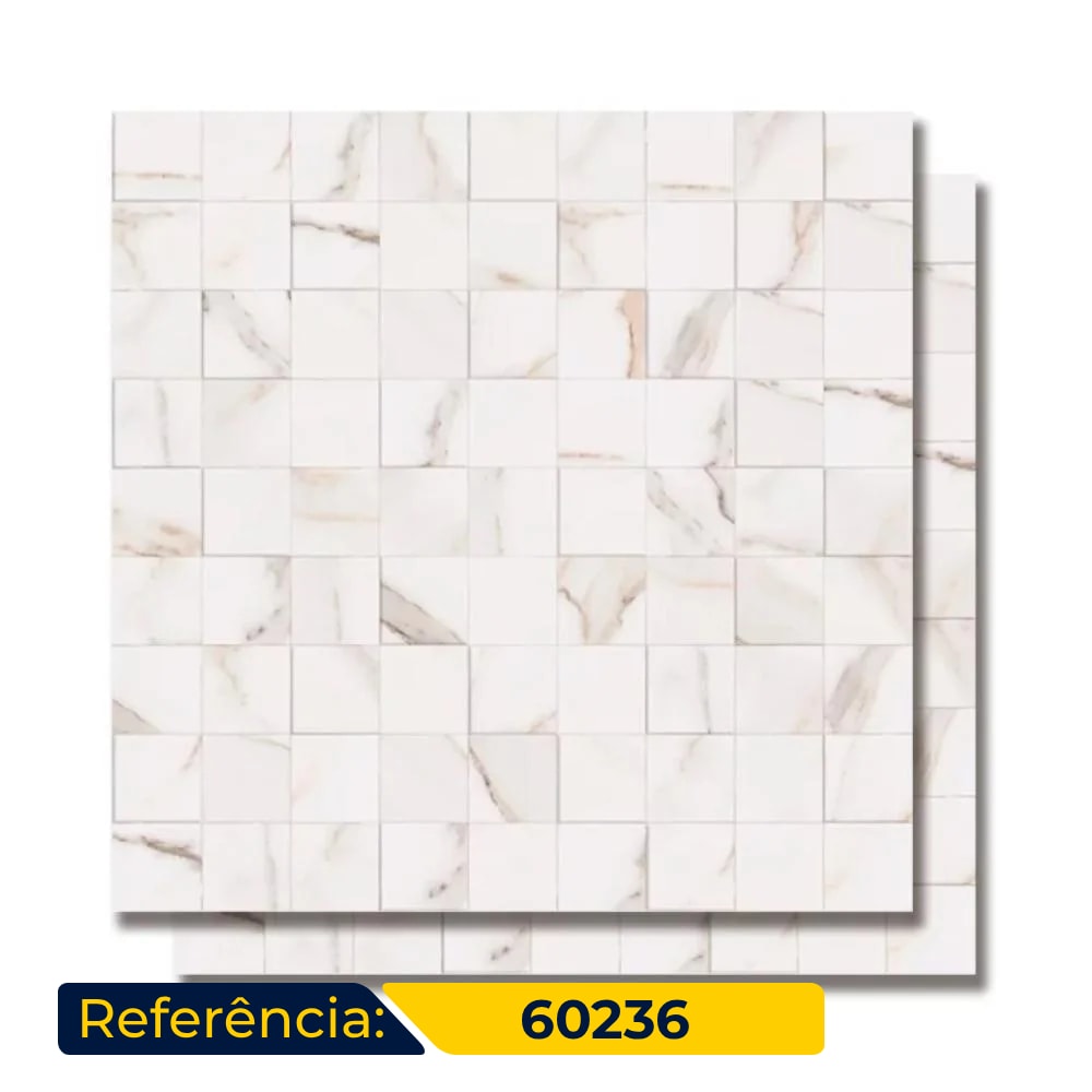 Revestimento 3D Porcelanato Acetinado 58,4x58,4cm Caixa 1,70m² Portinari Simetria Marble Wh Retificado - 60236
