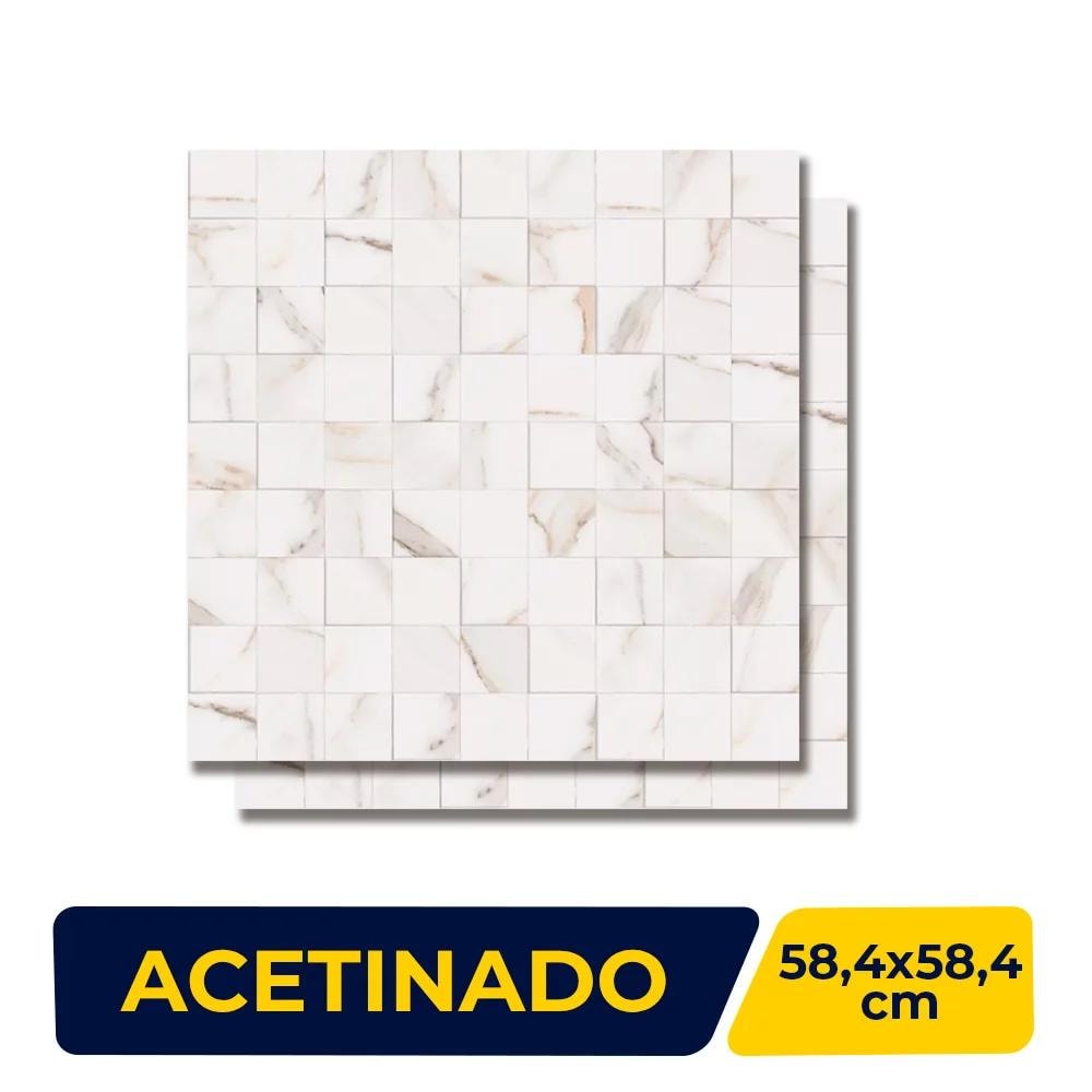 Revestimento 3D Porcelanato Acetinado 58,4x58,4cm Caixa 1,70m² Portinari Simetria Marble Wh Retificado - 60236