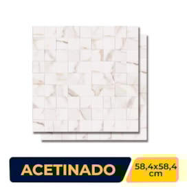 Revestimento 3D Porcelanato Acetinado 58,4x58,4cm Caixa 1,70m² Portinari Simetria Marble Wh Retificado - 60236