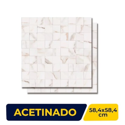 Revestimento 3D Porcelanato Acetinado 58,4x58,4cm Caixa 1,70m² Portinari Simetria Marble Wh Retificado - 60236