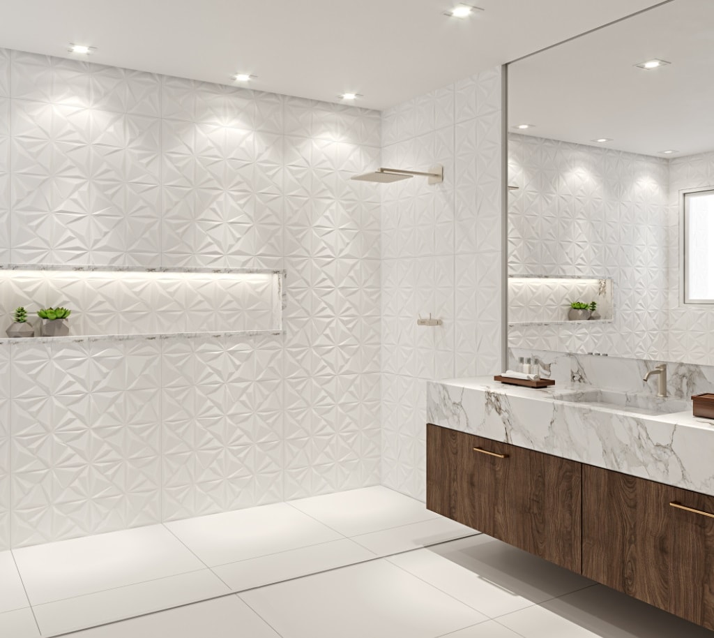 Revestimento 3D Porcelanato Acetinado 72x72cm Caixa 1,55m² Viarosa Classic White Deco Rettficado - AR72056