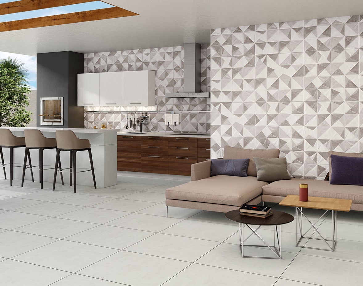 Revestimento 3D Porcelanato Acetinado 72x72cm Caixa 1,55m² Viarosa Metropole Deco Retificado - AR72048