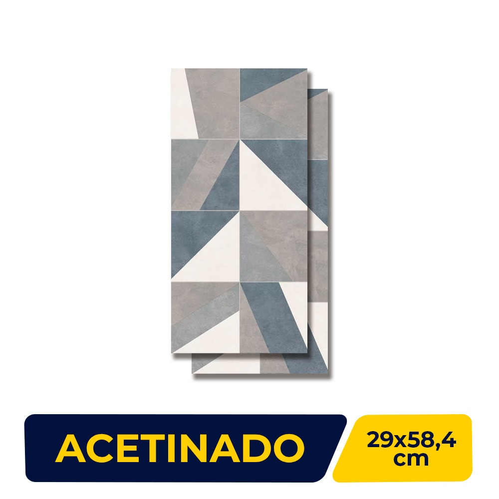 Revestimento Cerâmico Acetinado 29x58,4cm Caixa 2,04m² Portinari Blues Abstract Mix Retificado - 61519