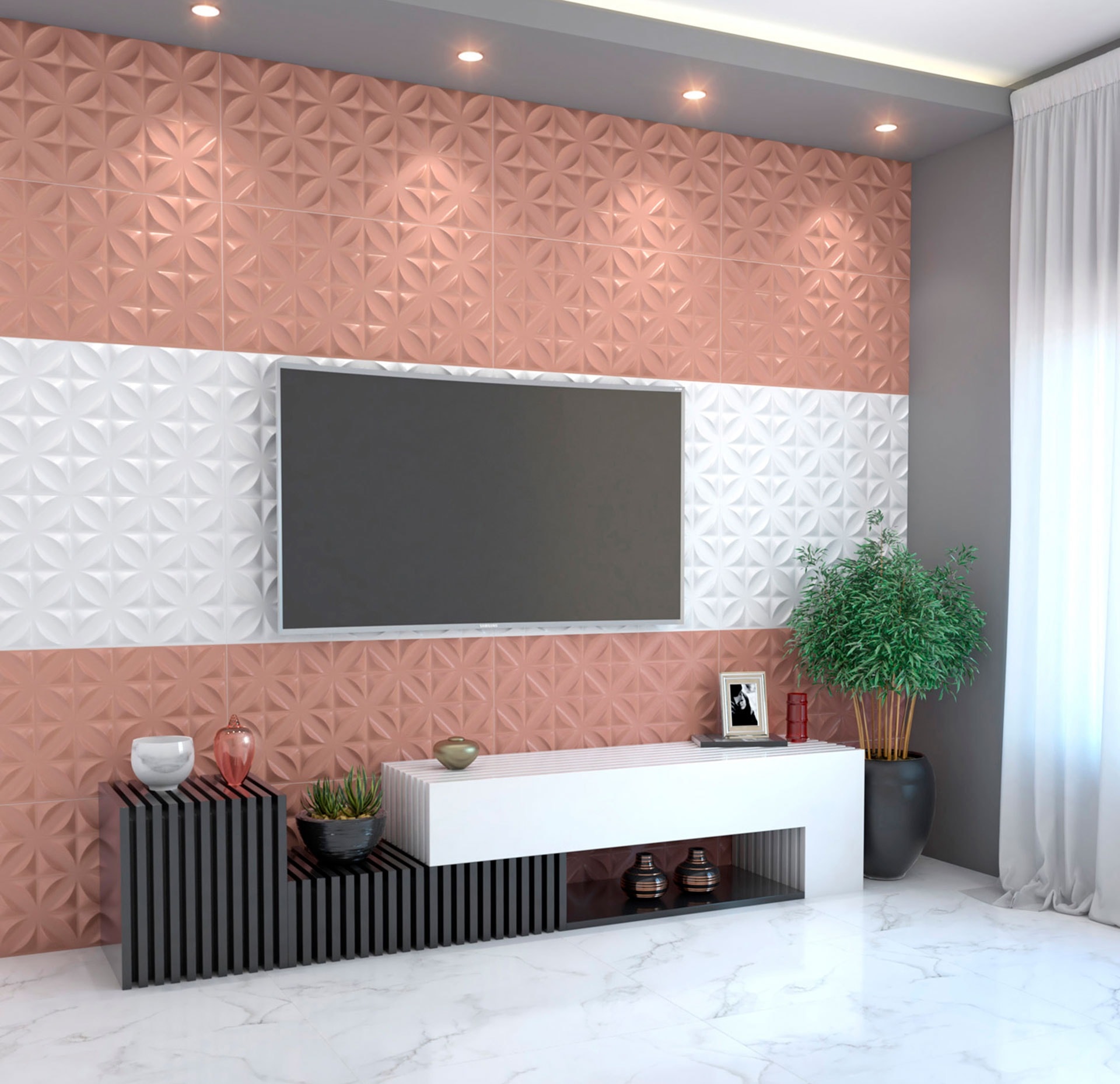 Revestimento Cerâmico Acetinado 45x90cm Caixa 1,62m² Lume Botânico Rose Retificado