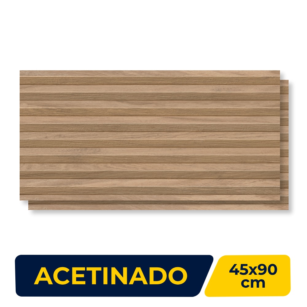 Revestimento Cerâmico Acetinado 45x90cm Caixa 2,44m² Lume Ripado Marfim com Relevo Retificado