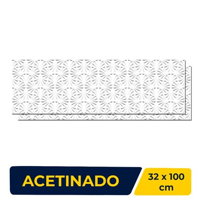 Revestimento de Parede Porcelanato Acetinado 32x100cm Caixa 1,28m² Ceusa Leque Branco Retificado - 5004341