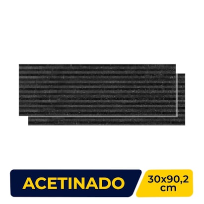 Revestimento Porcelanato Acetinado 30x90,2cm Caixa 1,08m² Roca Lithus Giz Black Retificado - FZD00AW16