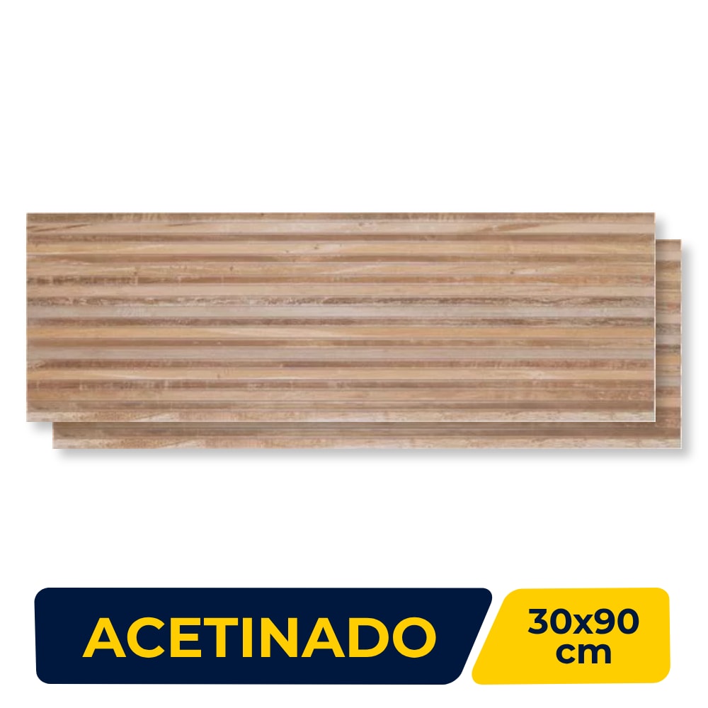 Revestimento Porcelanato Acetinado 30x90cm Caixa 1,07m² Portobello Canela Decor Ripado Retificado - 26743E