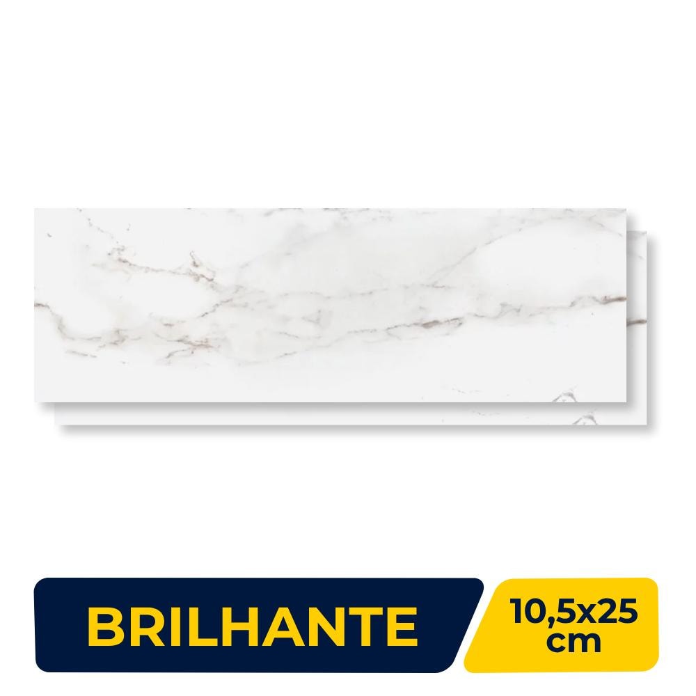 Revestimento Porcelanato Brilhante 10,5x25cm Caixa 1,05m² Roca Carrara Blanco Bold - UWCB100-410