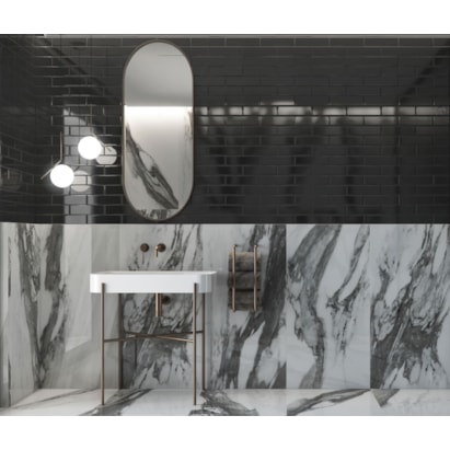 Revestimento Porcelanato Brilhante 7x25cm Caixa 0,52m² Decortiles Color Mind Black - 8042105