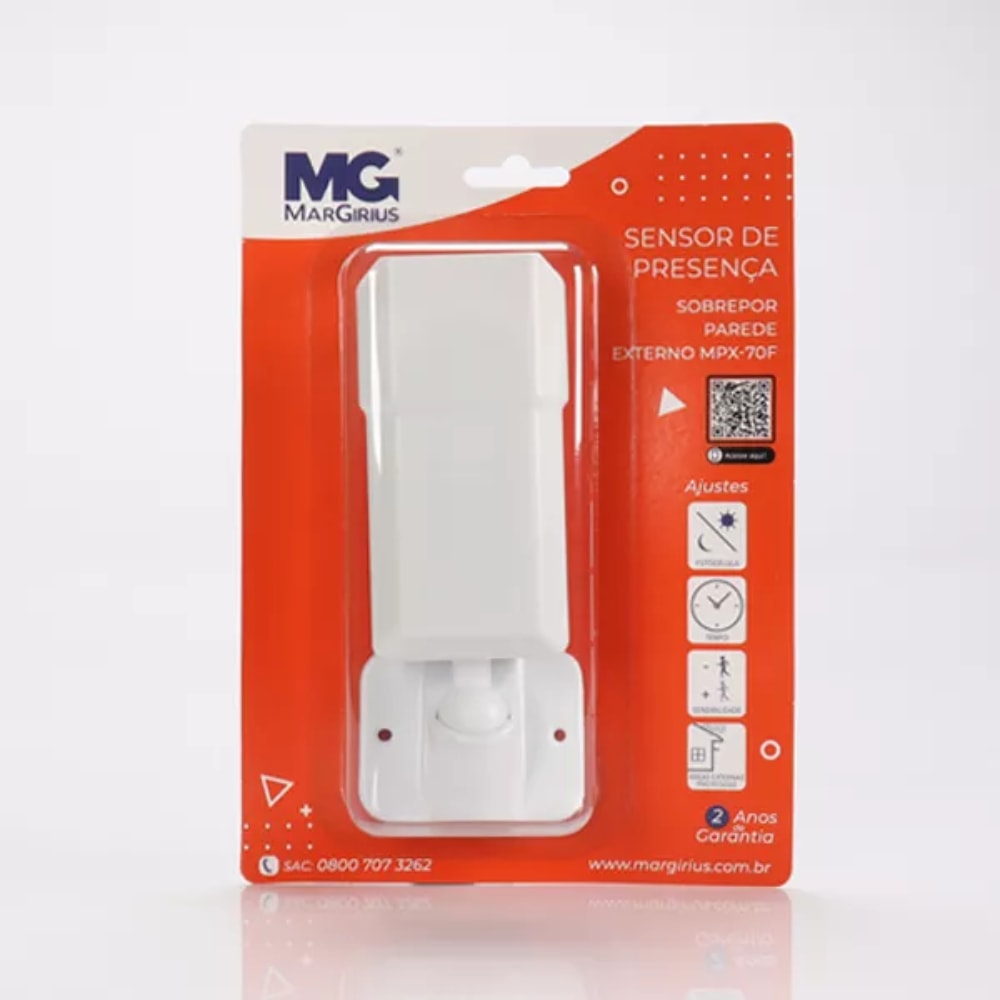 Sensor de Presença Sobrepor Externo Margirius MPX-70F Branco - 20945