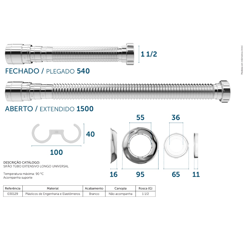 Sifão Extensivo Blukit Universal Branco 1,5m - 030129