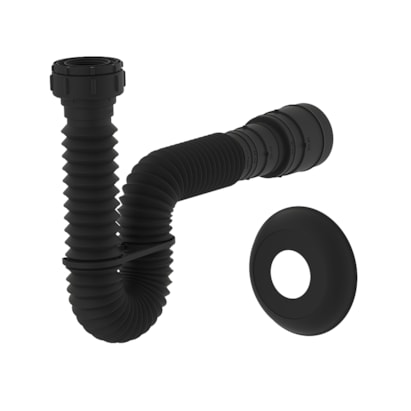 Sifão Tubo Extensível Censi 0,69m Black Fosco Com Suporte e Canopla - 7202
