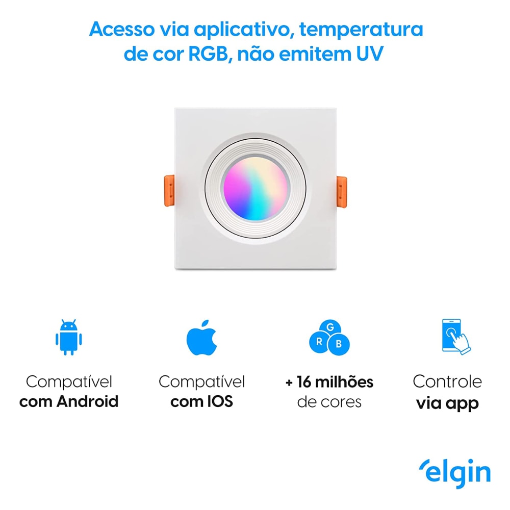 Spot de Embutir Led Quadrado RGB 5W 3000K - 6500K Branco - 48LSM16QWIFI