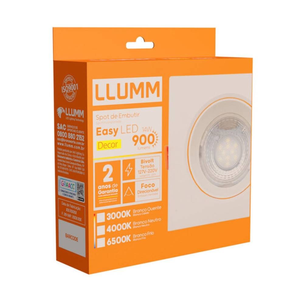 Spot de Embutir LLUMM LED 14W 6000K Quadrado Branco