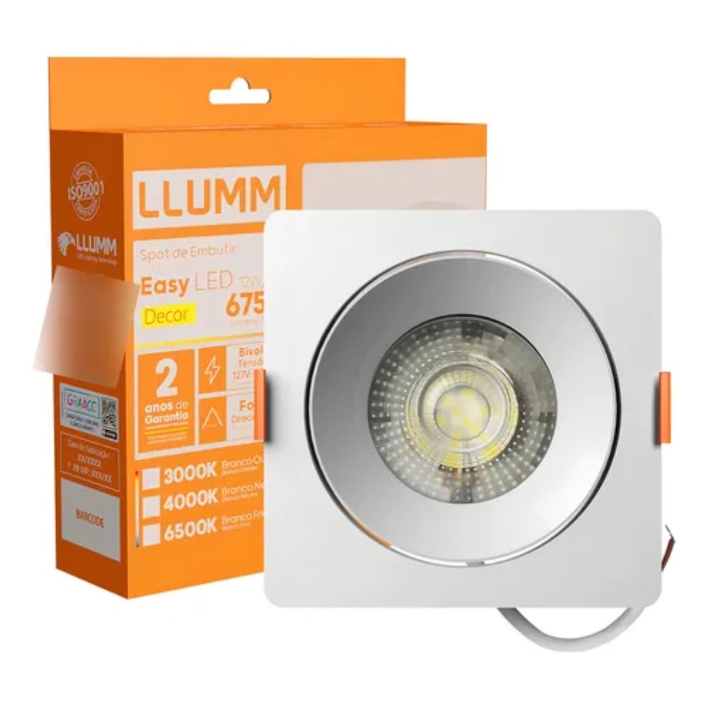 Spot de Embutir LLUMM LED Easy Decor 12w 6000k Quadrado Branco - EL093126BC