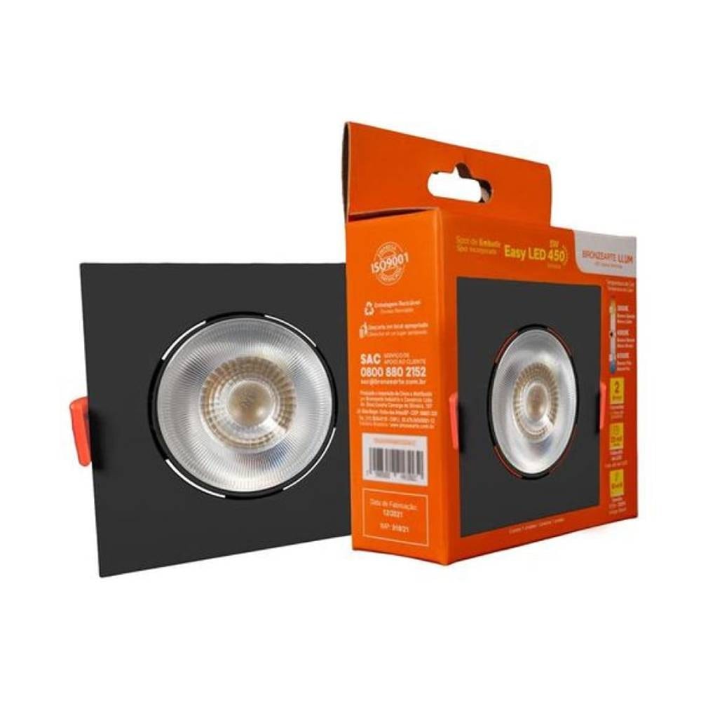 Spot de Embutir LLUMM LED Easy Decor 5W 3000K Quadrado Preto - EL093053PT