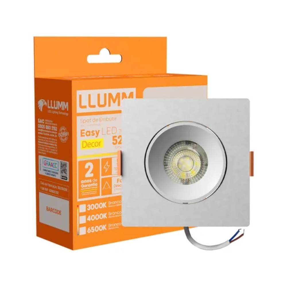 Spot de Embutir LLUMM LED Easy Decor 7W 4000K Quadrado Branco - EL093074BC
