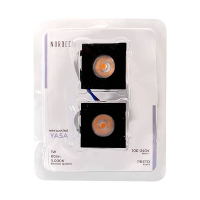 Spot de Embutir Nordecor Yasa Mini Quadrado 1W 3000K Preto - 6330