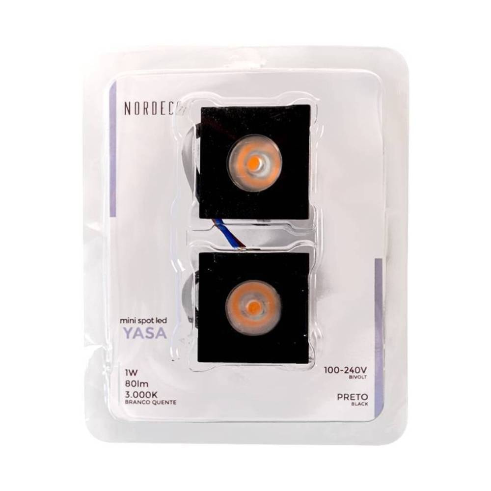 Spot de Embutir Nordecor Yasa Mini Quadrado 1W 3000K Preto - 6330