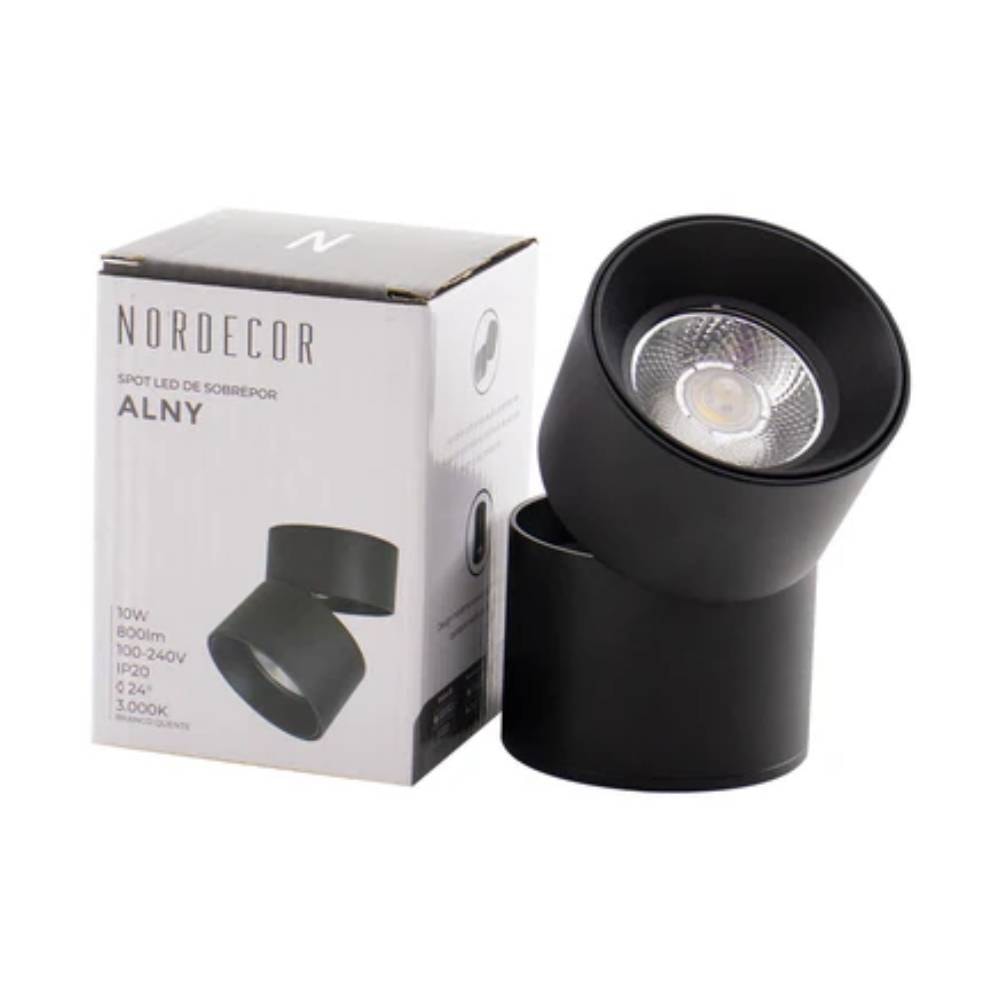 Spot de Sobrepor Nordecor LED Alny 10W 3000K Preto - 2135
