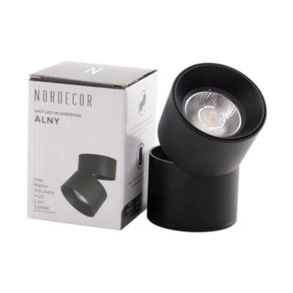 Spot de Sobrepor Nordecor LED Alny 10W 3000K Preto - 2135