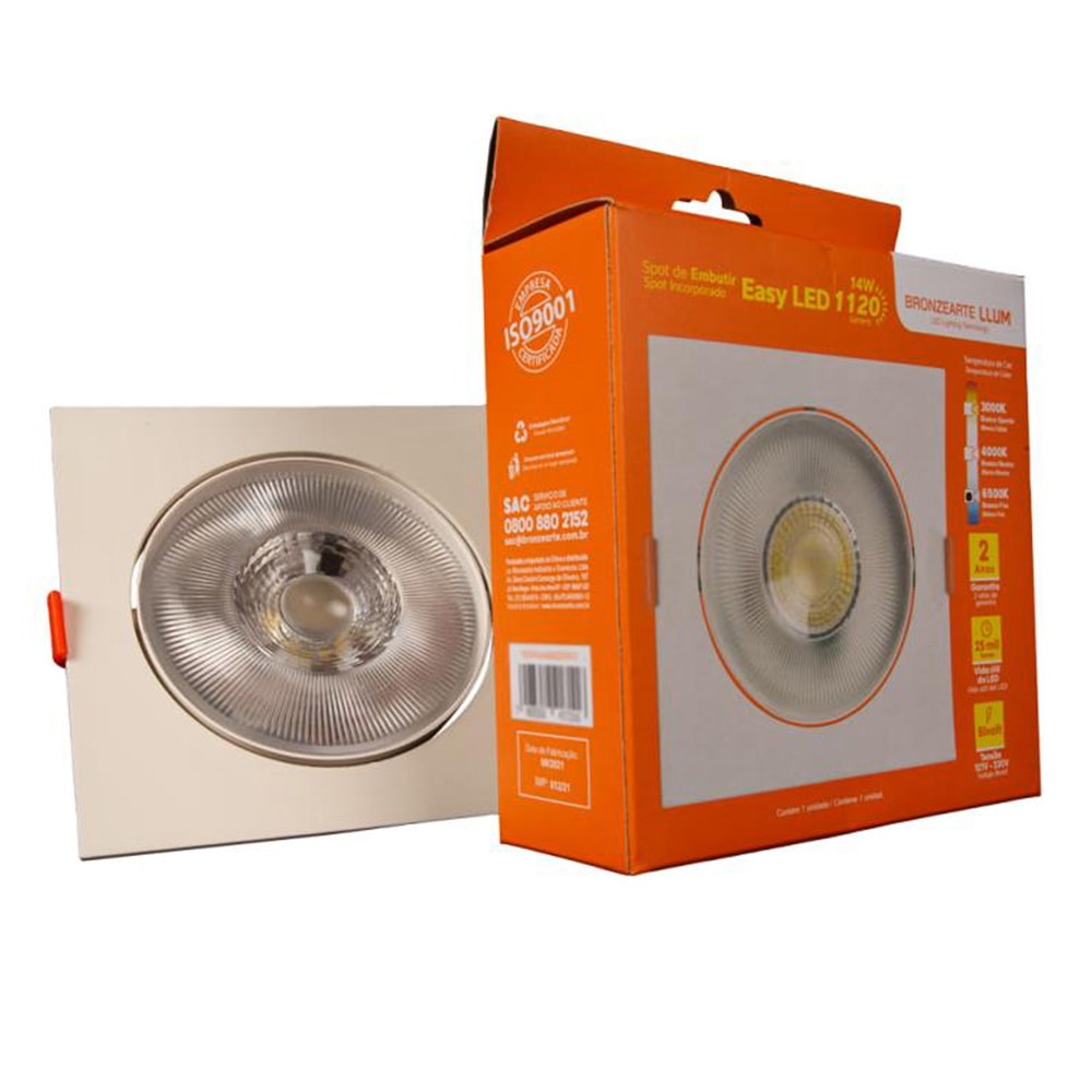 Spot LED LLUMM Easy Quadrado Branco 14W 6500K - YQ0930146BCDEAV2