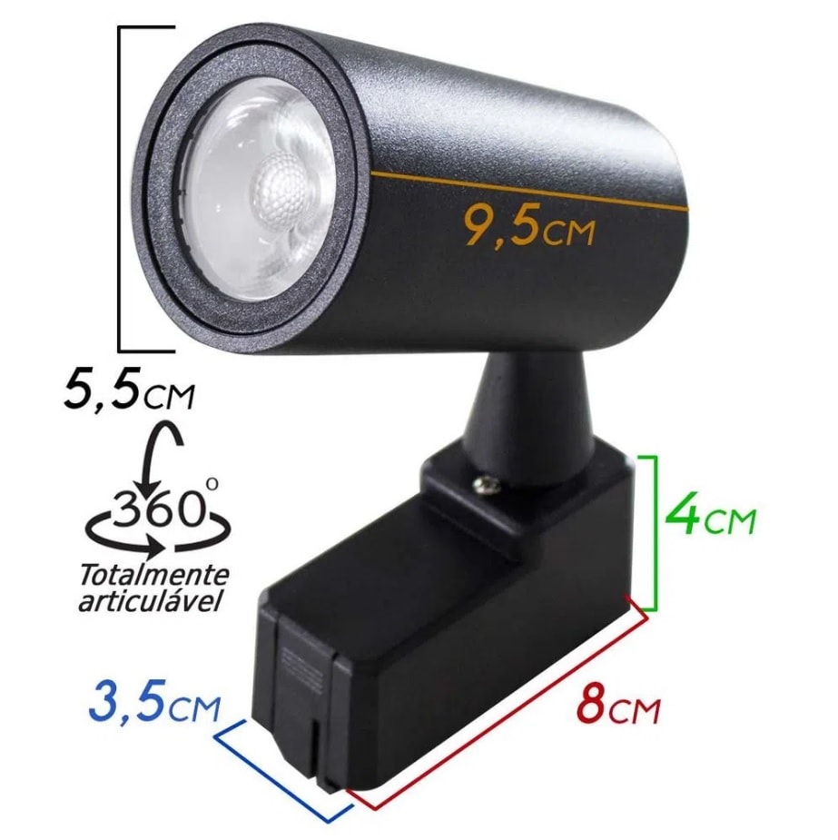 Spot para Trilho Eletrificado Preto LED 12W 3000K - DS7121