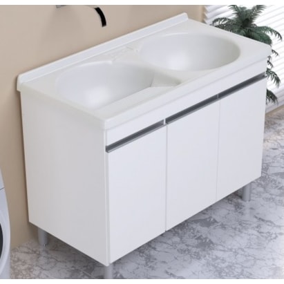 Tanque de Lavar Roupa Duplo 110x55cm A.J.Rorato em Mármore Sintético 27L Gelo – 500209