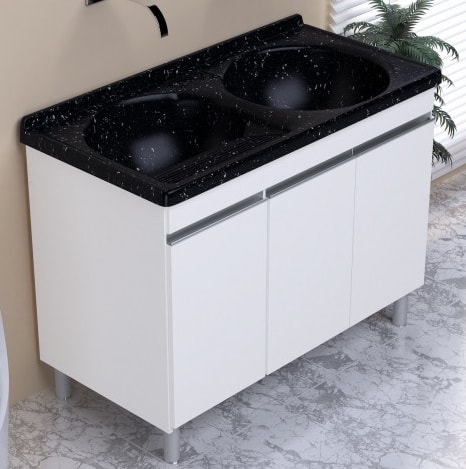 Tanque de Lavar Roupa Duplo 110x59cm A.J.Rorato em Mármore Sintético 31L Preto - 507208