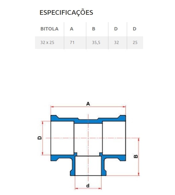 Tê PVC 90º de Redução Soldável Tigre 32x25mm 1