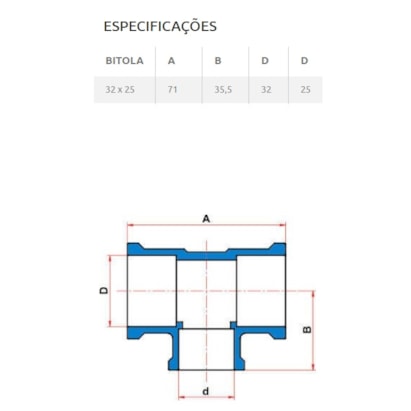 Tê PVC 90º de Redução Soldável Tigre 32x25mm 1