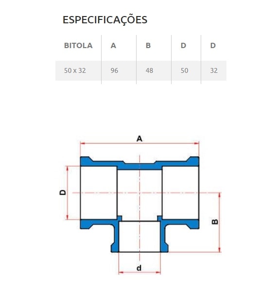 Tê PVC 90º de Redução Soldável Tigre 50x32mm 1.1/2