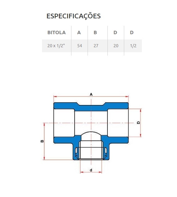 Tê PVC 90º Soldável com Bucha Tigre 20mm 1/2