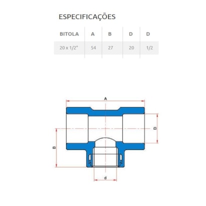 Tê PVC 90º Soldável com Bucha Tigre 20mm 1/2