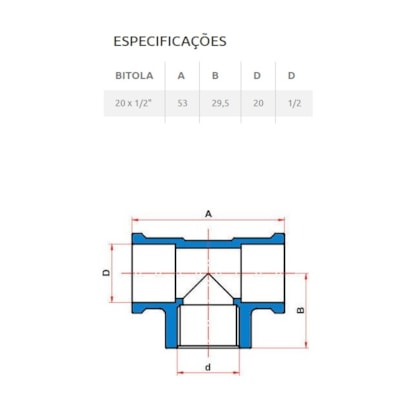 Tê PVC 90º Soldável e Roscável Tigre 20mm 1/2