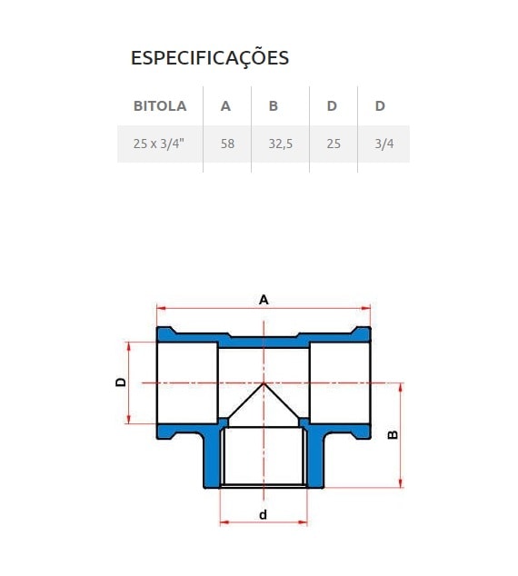 Tê PVC 90º Soldável e Roscável Tigre 25mm 3/4