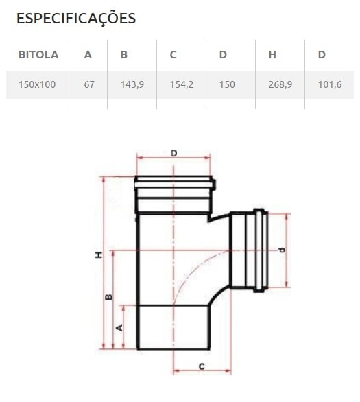 Tê PVC para Esgoto Tigre 150x100mm 6