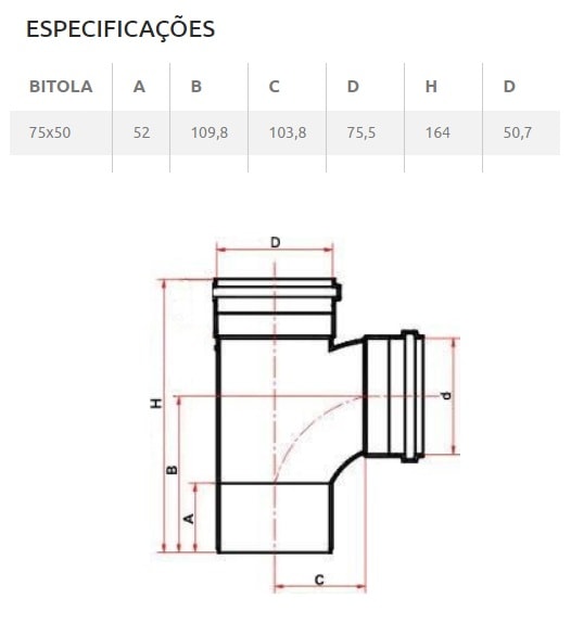 Tê PVC para Esgoto Tigre 75x50mm 3