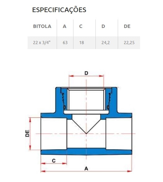 Tê Tigre 90º de Transição Roscável Aquatherm 22mm 3/4