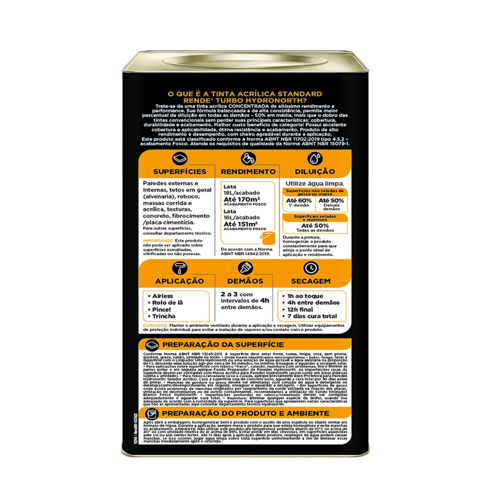 Tinta Acrílica Hydronorth Rende+ Turbo Standart 18L Algodão Egipcio - 00092680