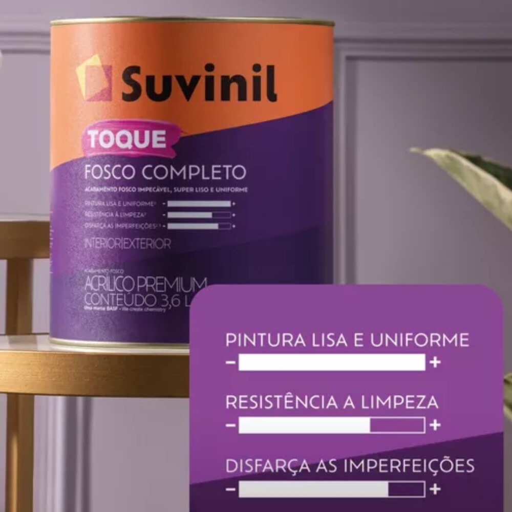 Tinta Acrílica Suvinil 3,6L Toque Fosco Completo Gelo - 50841621