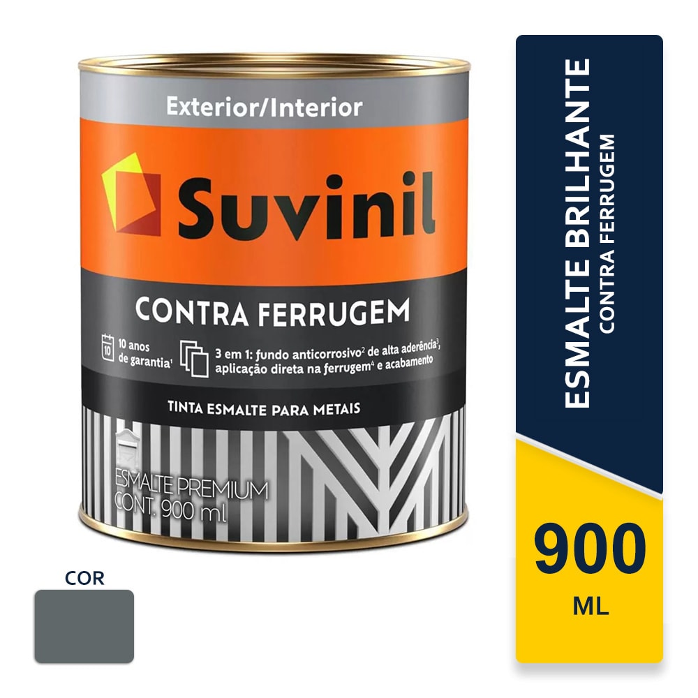 Tinta Esmalte Suvinil Contra Ferrugem Cinza Escuro Brilhante 0,9L