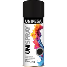 Tinta Spray Unipega Uso Geral 350ml/210g Preto Fosco - 05340165