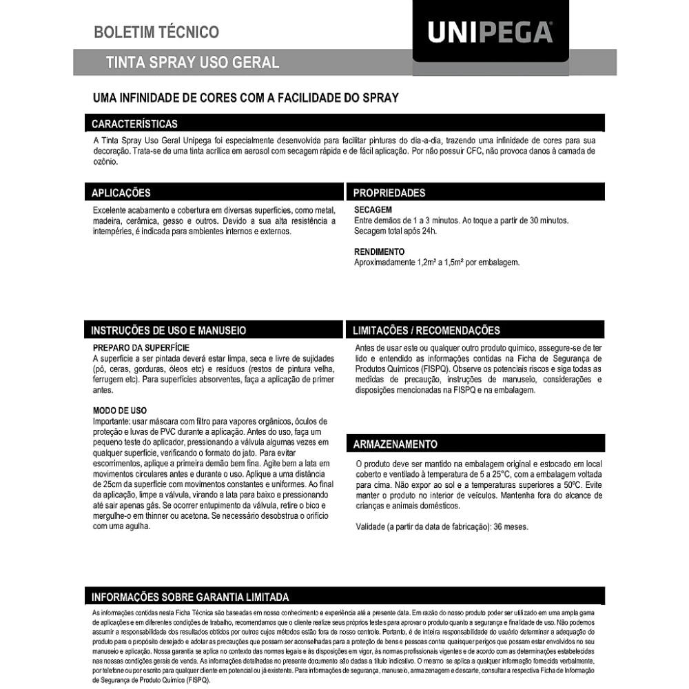 Tinta Spray Unipega Uso Geral Branco Fosco 350ml/210g - AES05340159