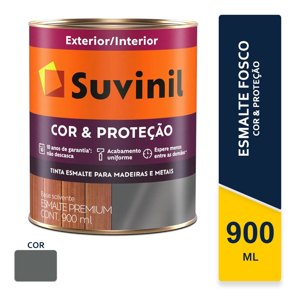 Tinta Suvinil Esmalte Cor e Proteção Grafite Claro Fosco 0,9L