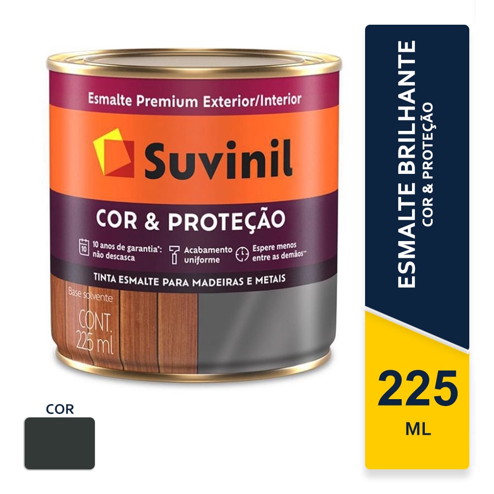 Tinta Suvinil Esmalte Cor e Proteção Preto Brilhante 225ml