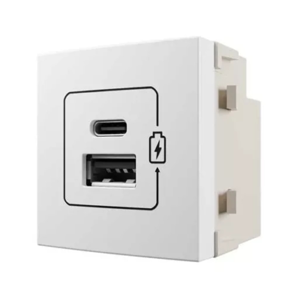 Tomada carregador Margirius USB dupla (USB-C + USB-A) 2A Bivolt Branco - 22439